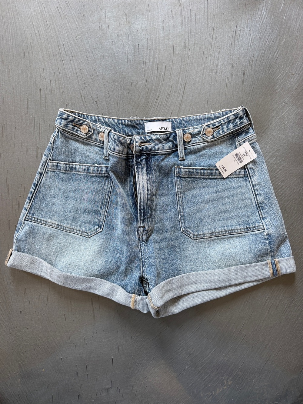 VERVET BY FLYING MONKEY Light Blue High-Rise Cuffed Denim Shorts